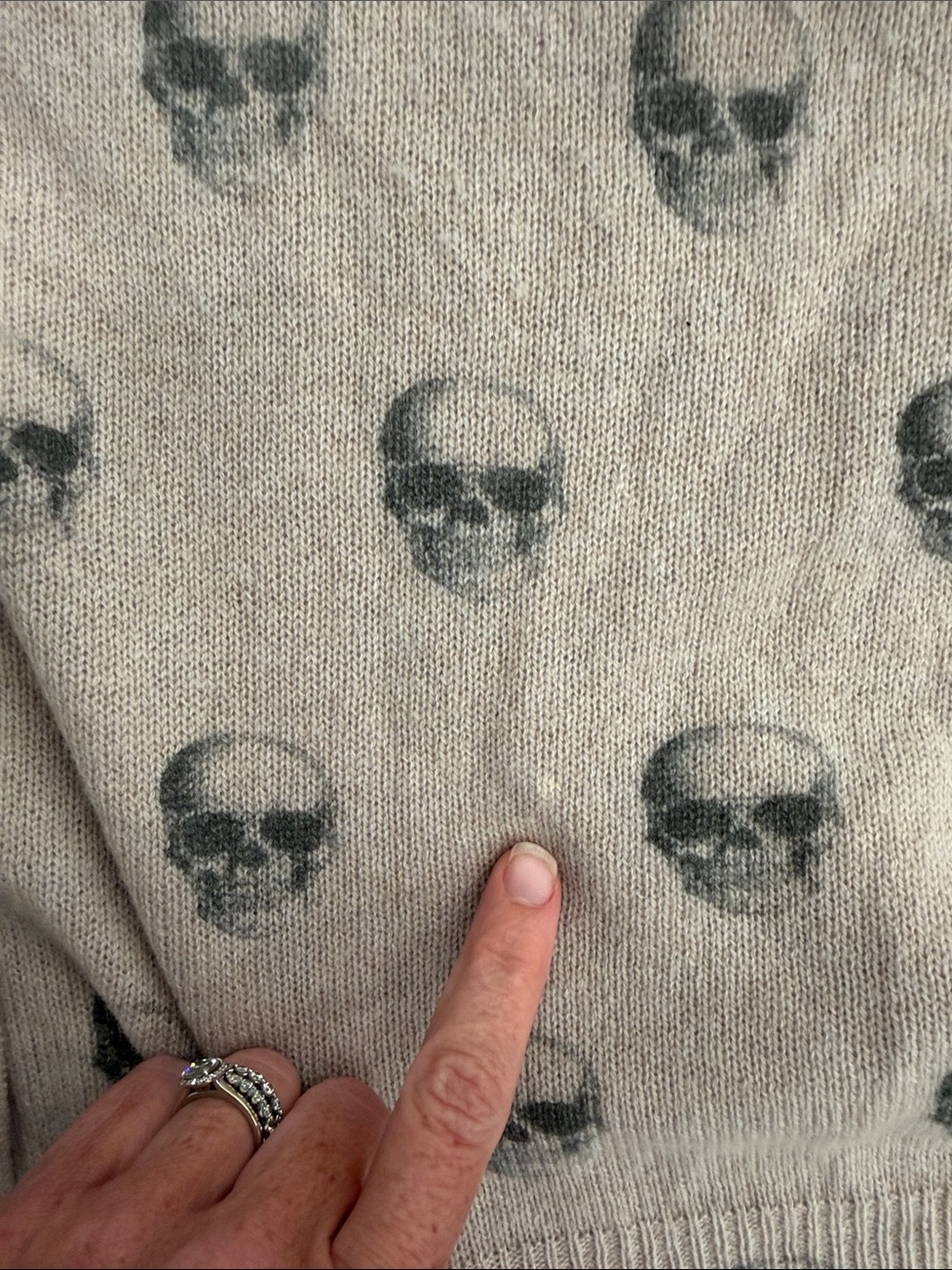 Skull Cashmere Light Tan/Brown Skull-Print Button Cardigan - Picture 9 of 10